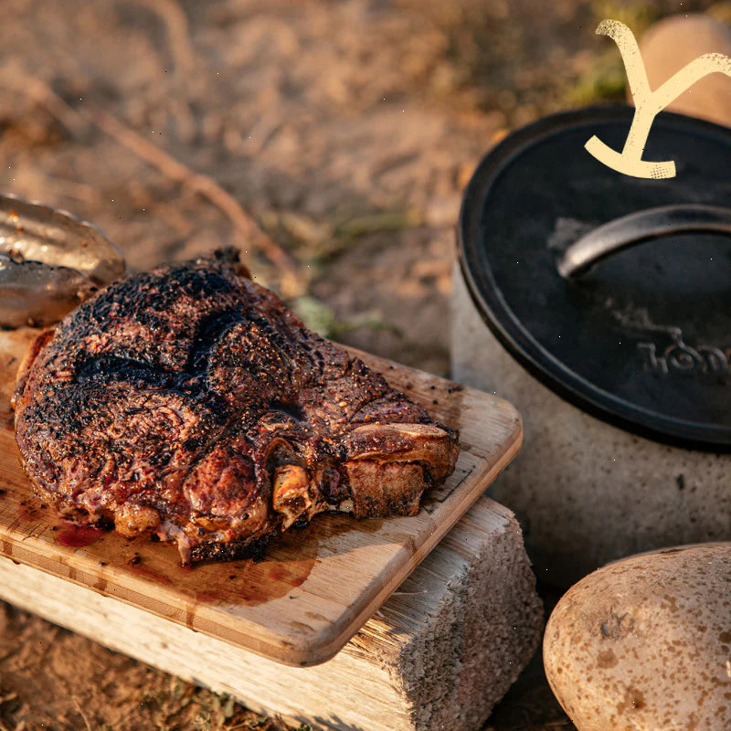 Yellowstone™ 8 Inch Round Seasoned Cast Iron “Power Y” Grill Press - View 5