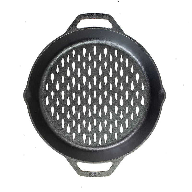 12 Inch Seasoned Cast Iron Dual Handle Grilling Basket - View 2