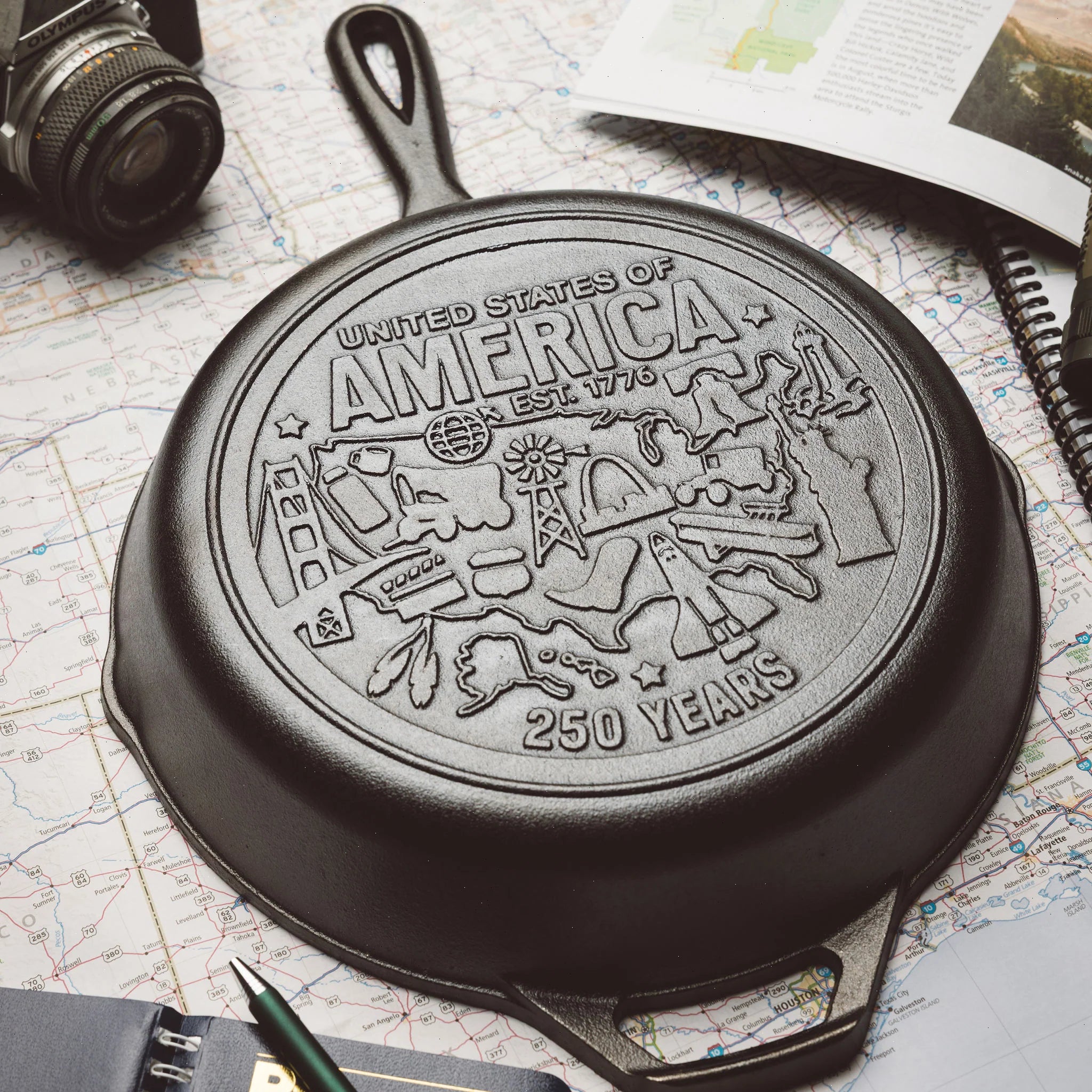 Lodge 10.25 Inch Seasoned Cast Iron Skillet, USA Icons - View 3