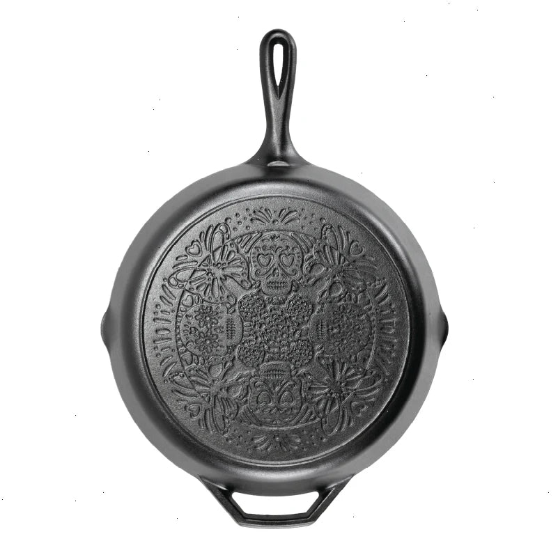 12 Inch Seasoned Cast Iron Butterfly Sugar Skull Skillet - View 2