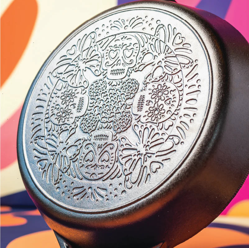 12 Inch Seasoned Cast Iron Butterfly Sugar Skull Skillet - View 4