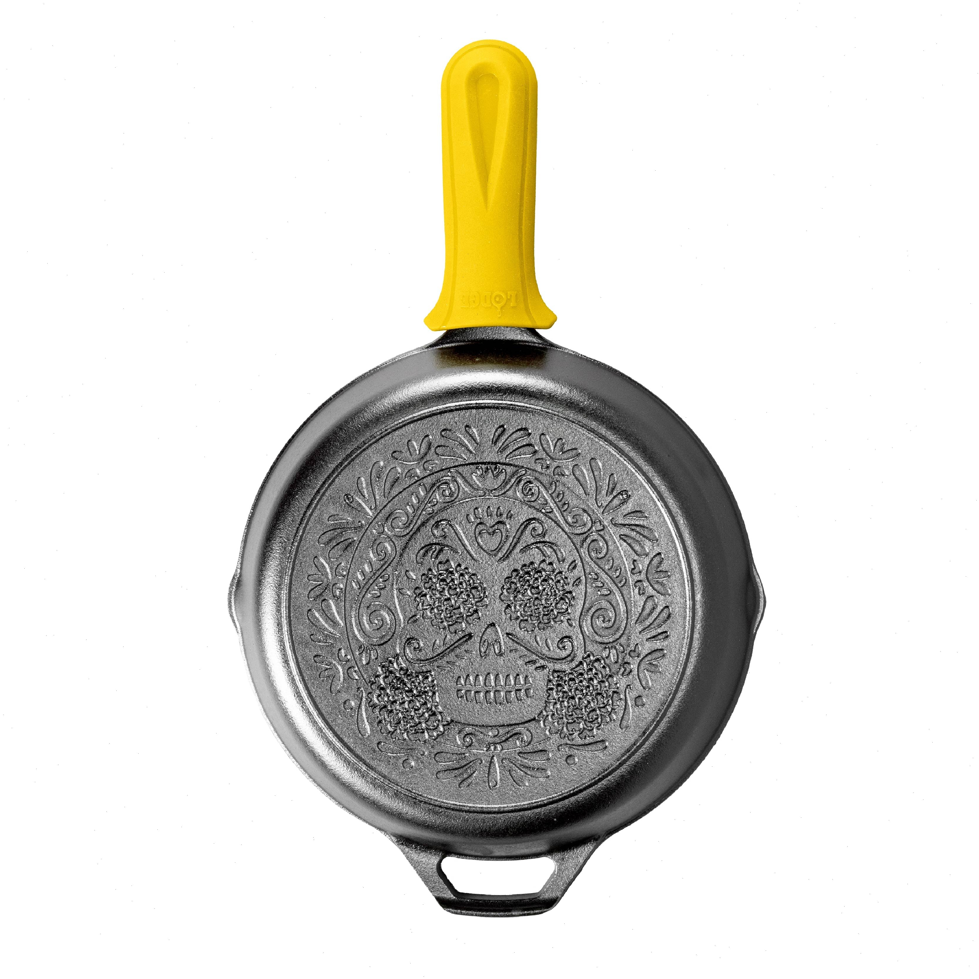 Seasoned Cast Iron Sugar Skull Skillet with Deluxe Handle Holder - View 4
