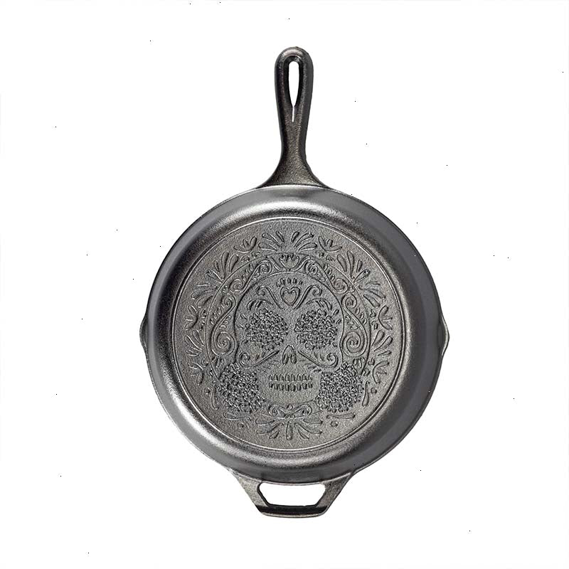10.25 Inch Seasoned Cast Iron Sugar Skull Skillet - View 4